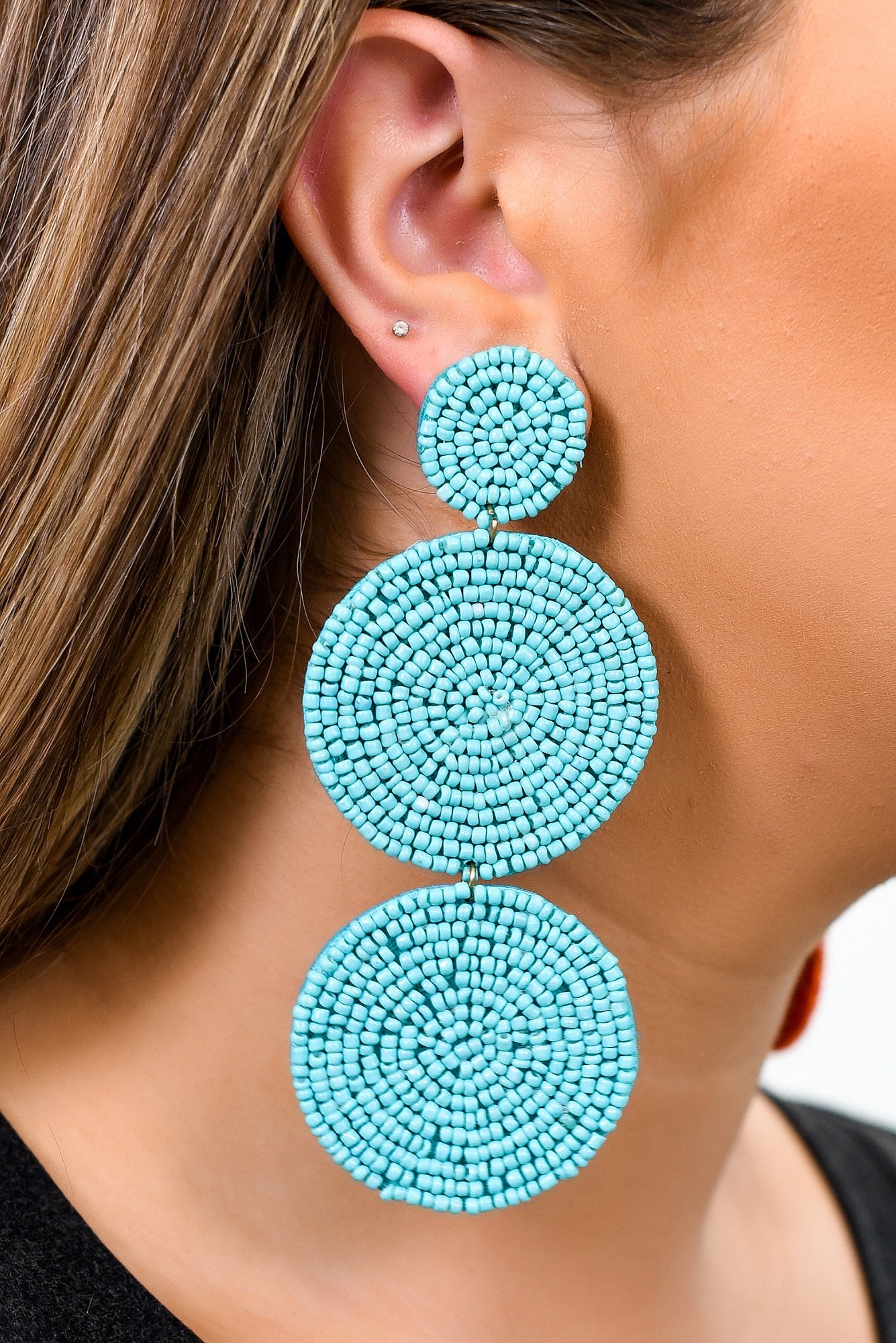 Aqua 3-Tier Seed Bead Earrings - EAR3022AQ