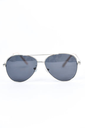 Silver Frame/Black Lens Aviator Sunglasses - SGL272SI - FREE hard case