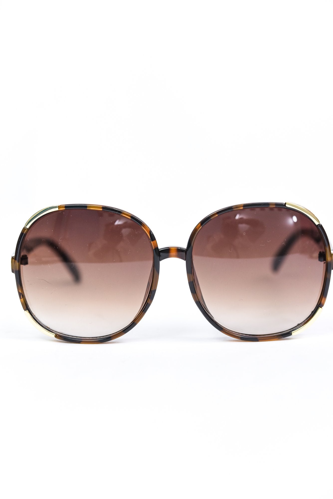 Brown Tortoise Shell Frame/Brown Ombre Lens Round Sunglasses - SGL284BR - FREE hard case