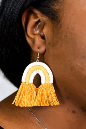 White/Mustard/Macrame Arch/Tassel Earrings - EAR3658MU