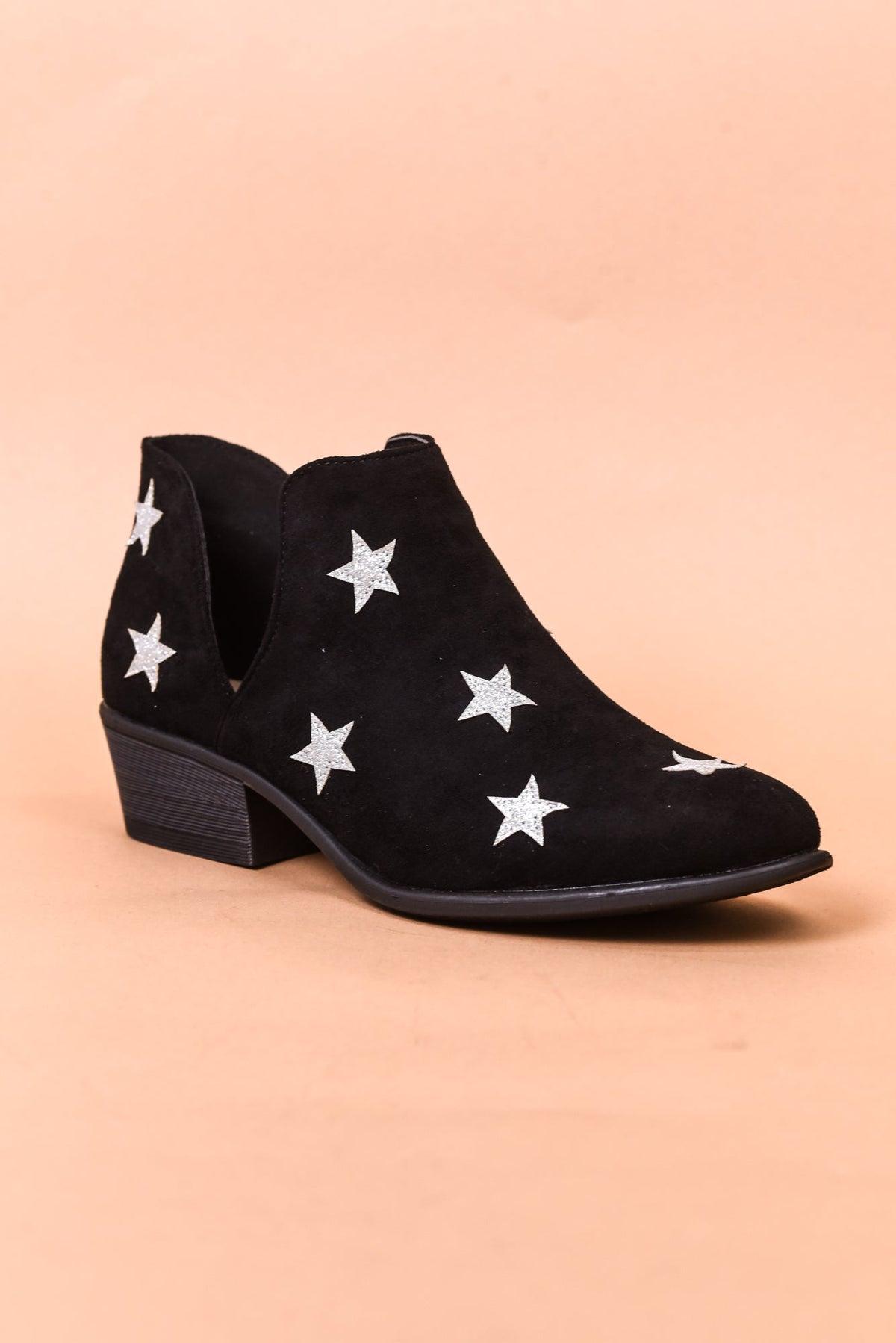 Step Into The Light Black/Silver Star Printed Booties - SHO2219BK