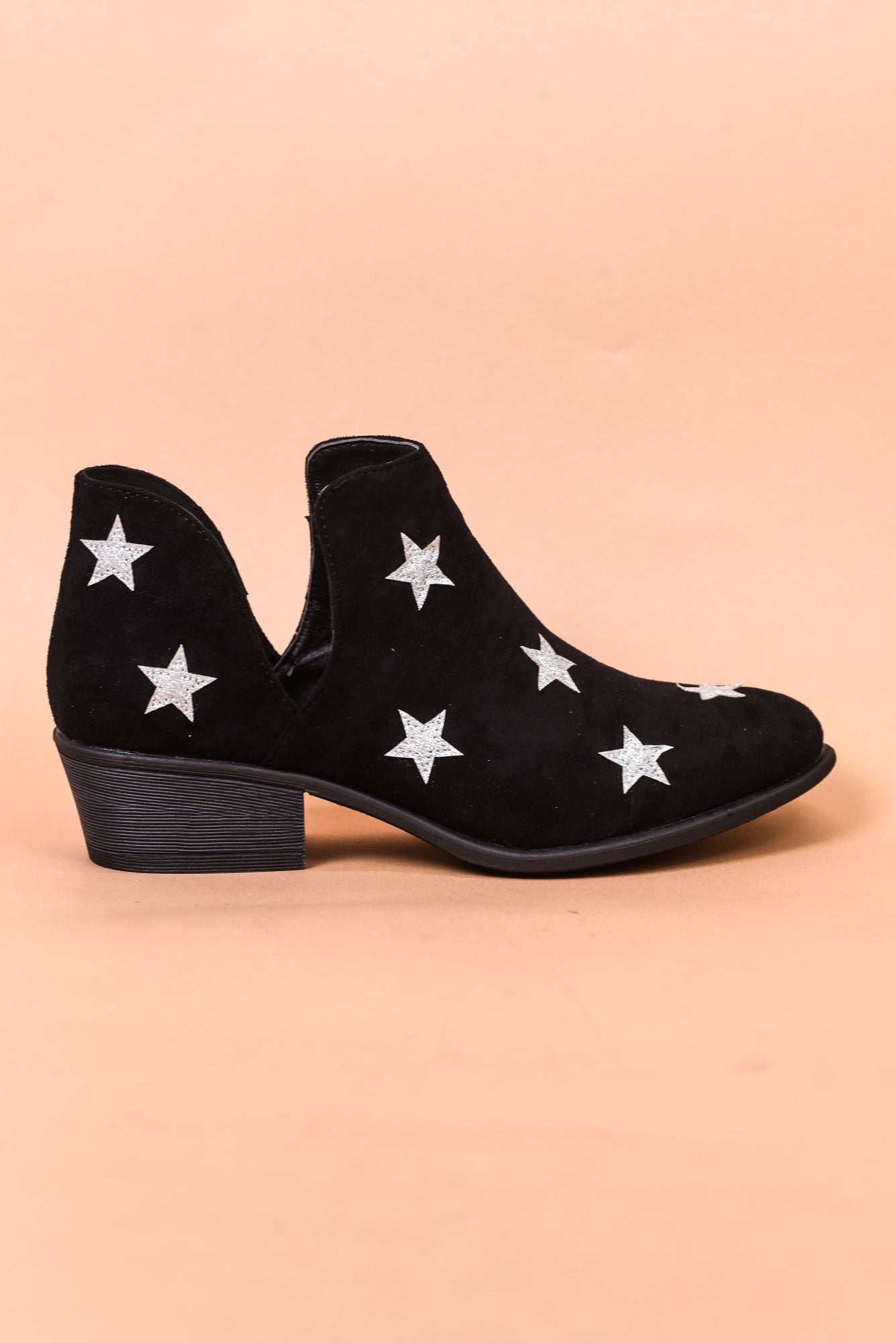 Step Into The Light Black/Silver Star Printed Booties - SHO2219BK