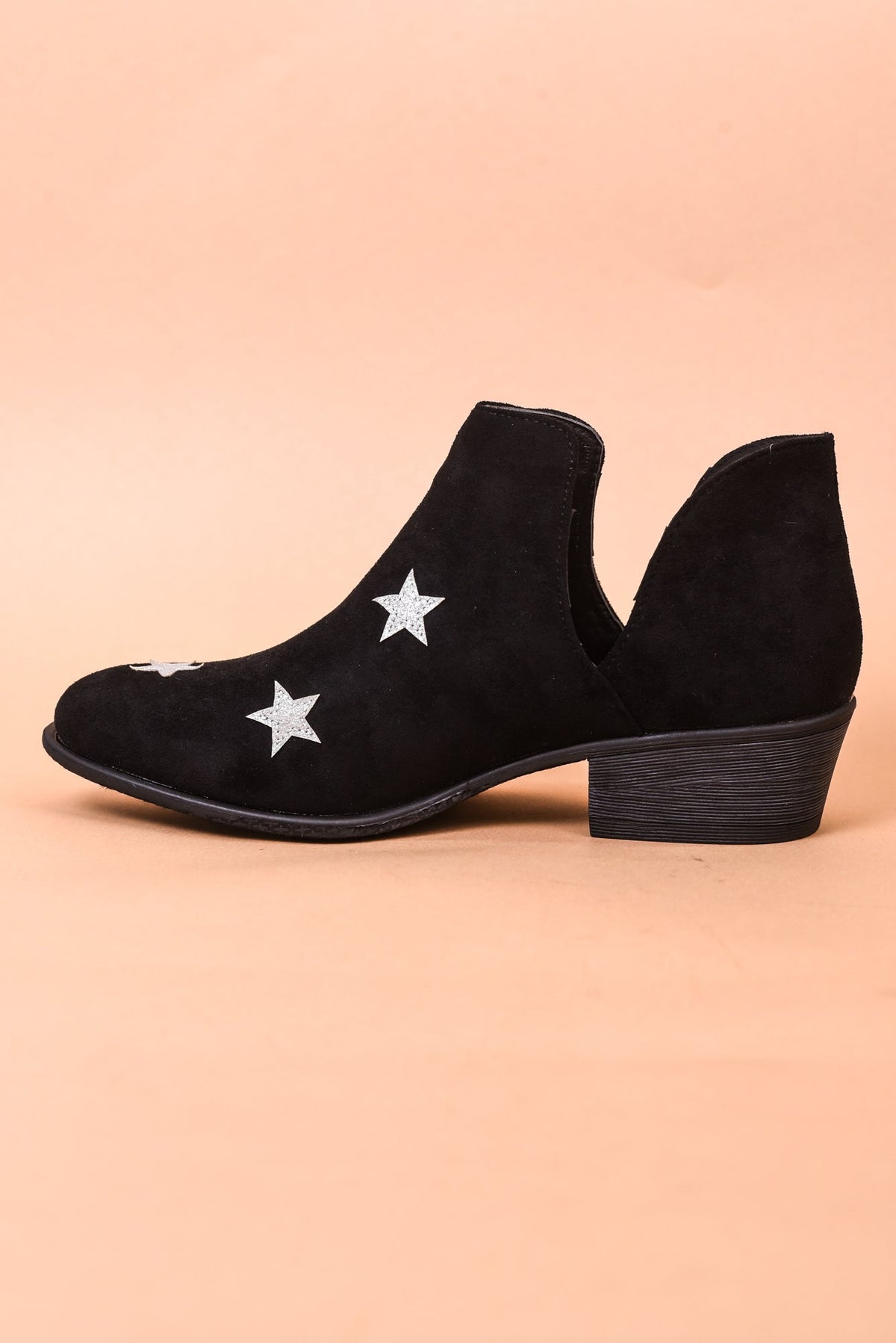 Step Into The Light Black/Silver Star Printed Booties - SHO2219BK