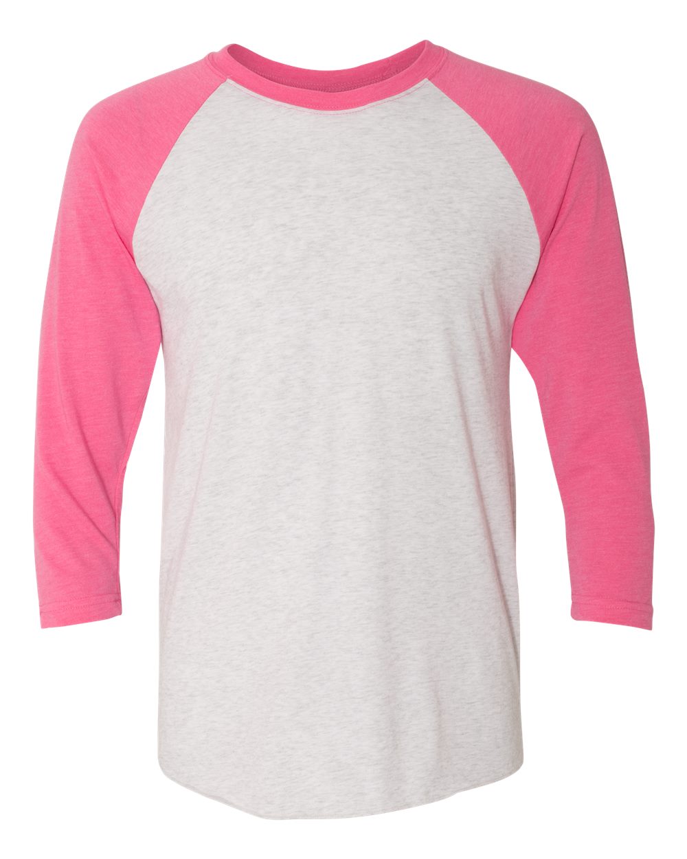 6051 Heather White/Vintage Pink Sleeves Unisex Triblend Three-Quarter Sleeve Raglan