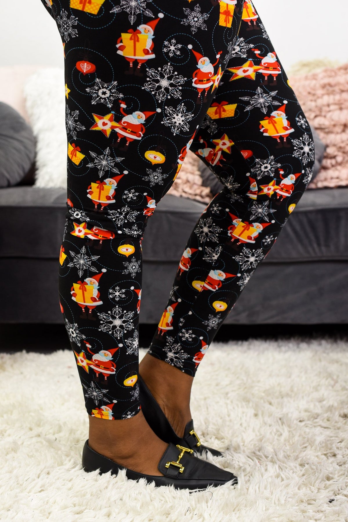 Black/Red/Yellow Santa/Snowflakes Printed Leggings (Sizes 12-18) - LEG3003BK