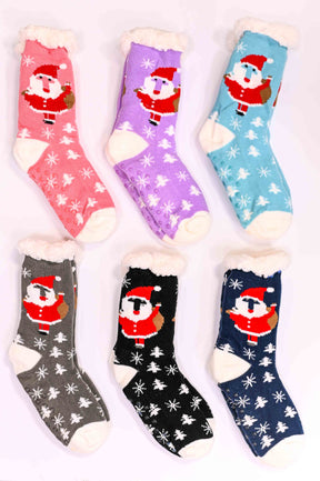 Santa/Christmas Printed Fuzzy Socks - CSOC112