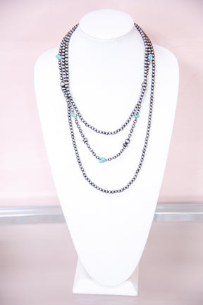 Silver/Turquoise Bead/Stone Layered Necklace - NEK4175TU