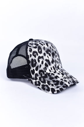 Black/White Leopard Trucker Hat - HAT1161BW