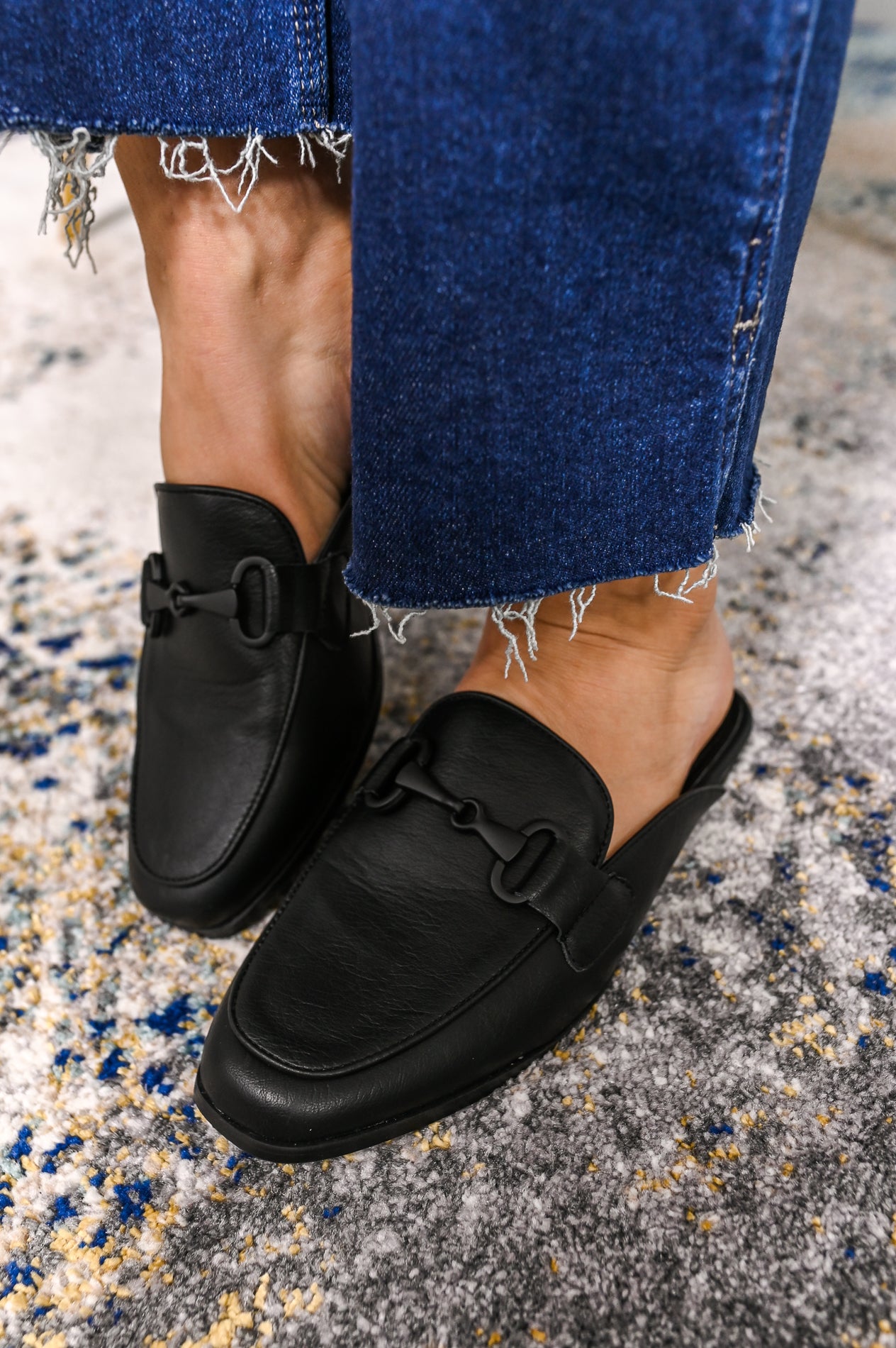 Business Talks Off Black Slip On Mules - SHO2439BK