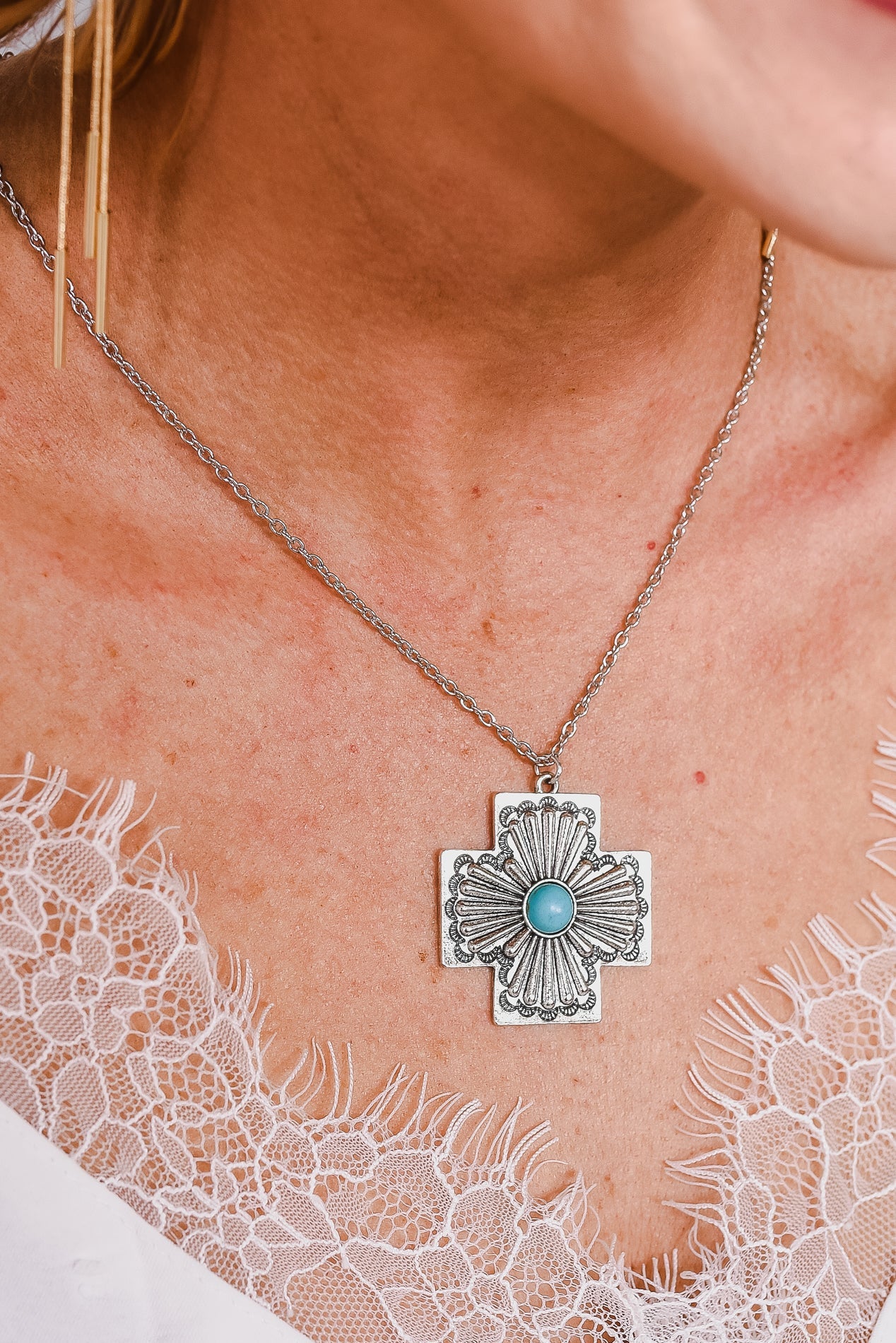 sterling silver turquoise cross for cremains