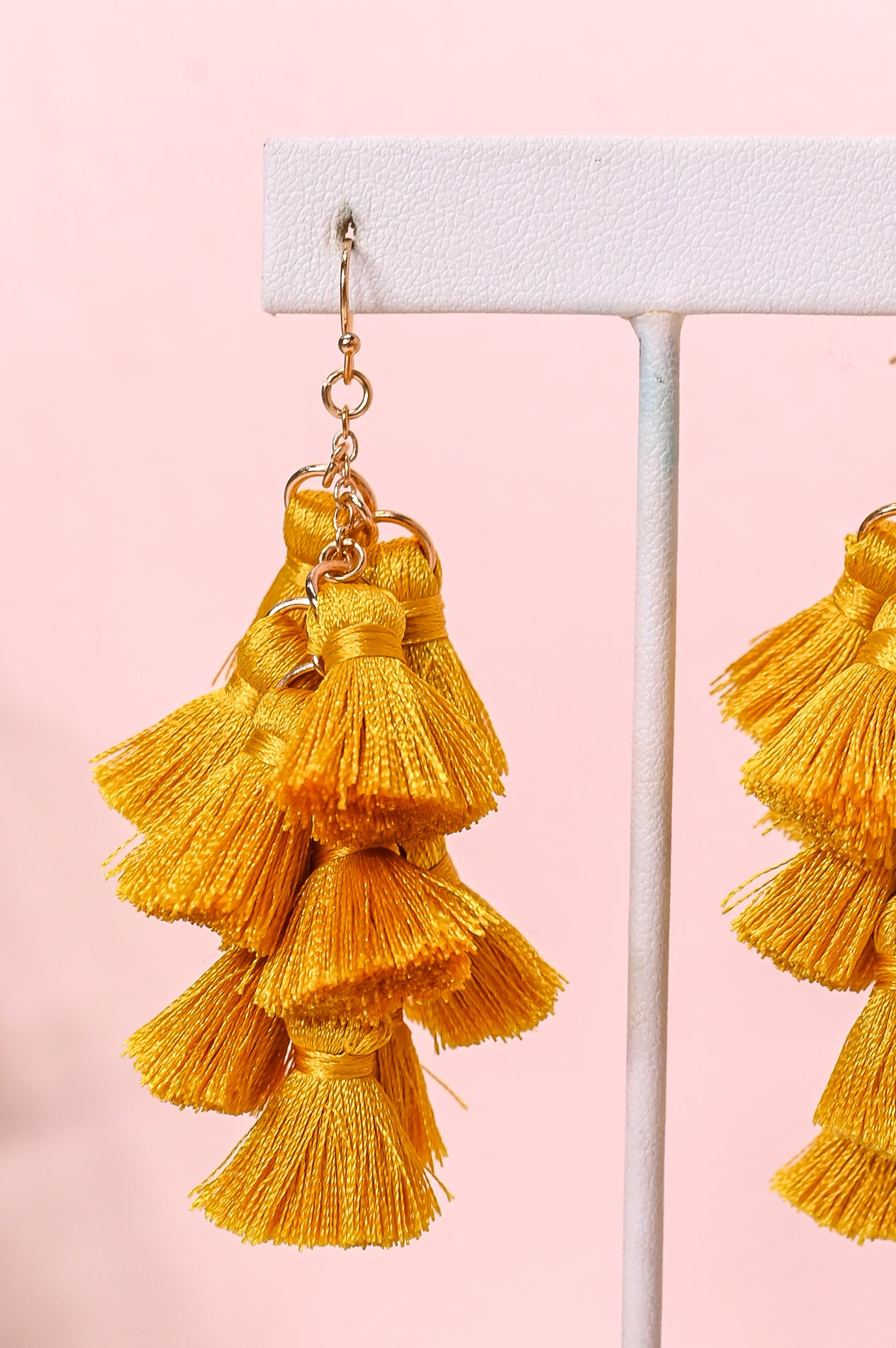 Mustard Multi Tassel Chandelier Earrings - EAR3951MS