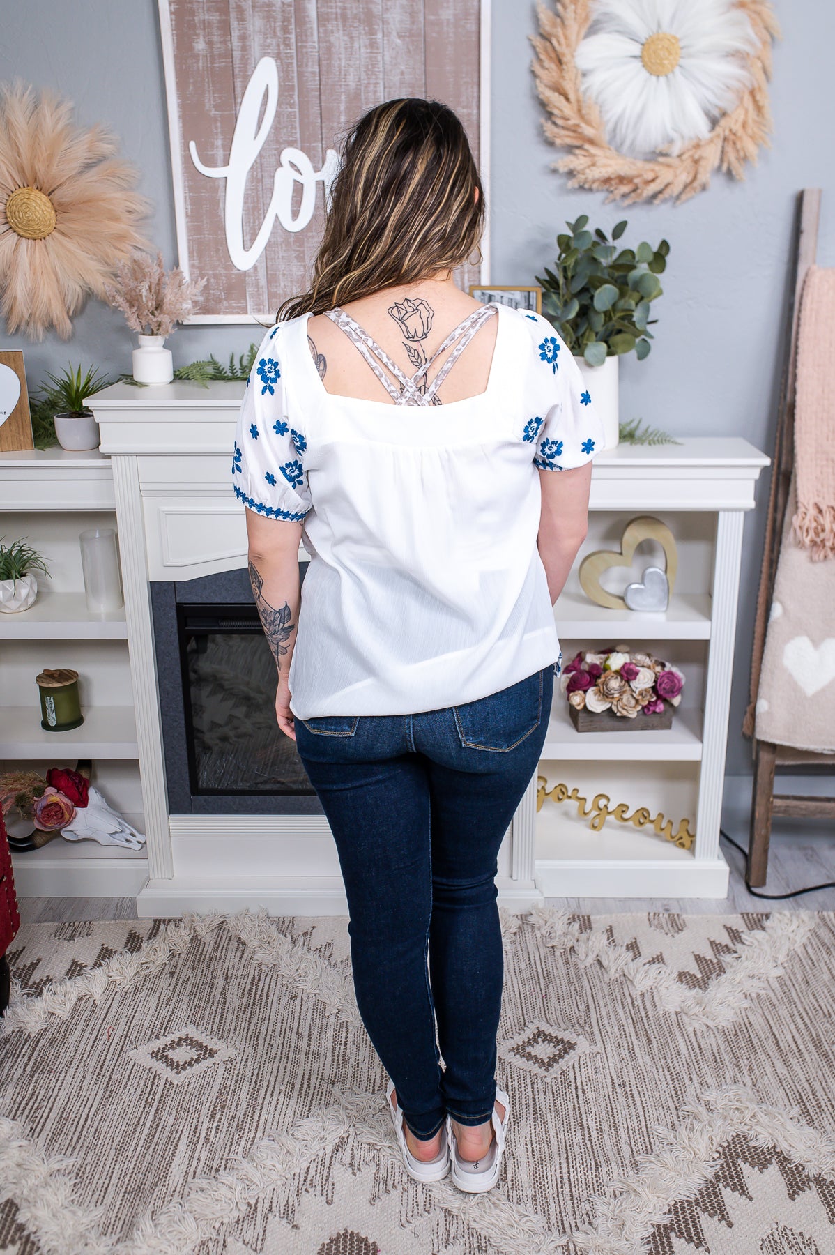 Status Update Ivory/Multi Color Floral Embroidered Top - T6496IV