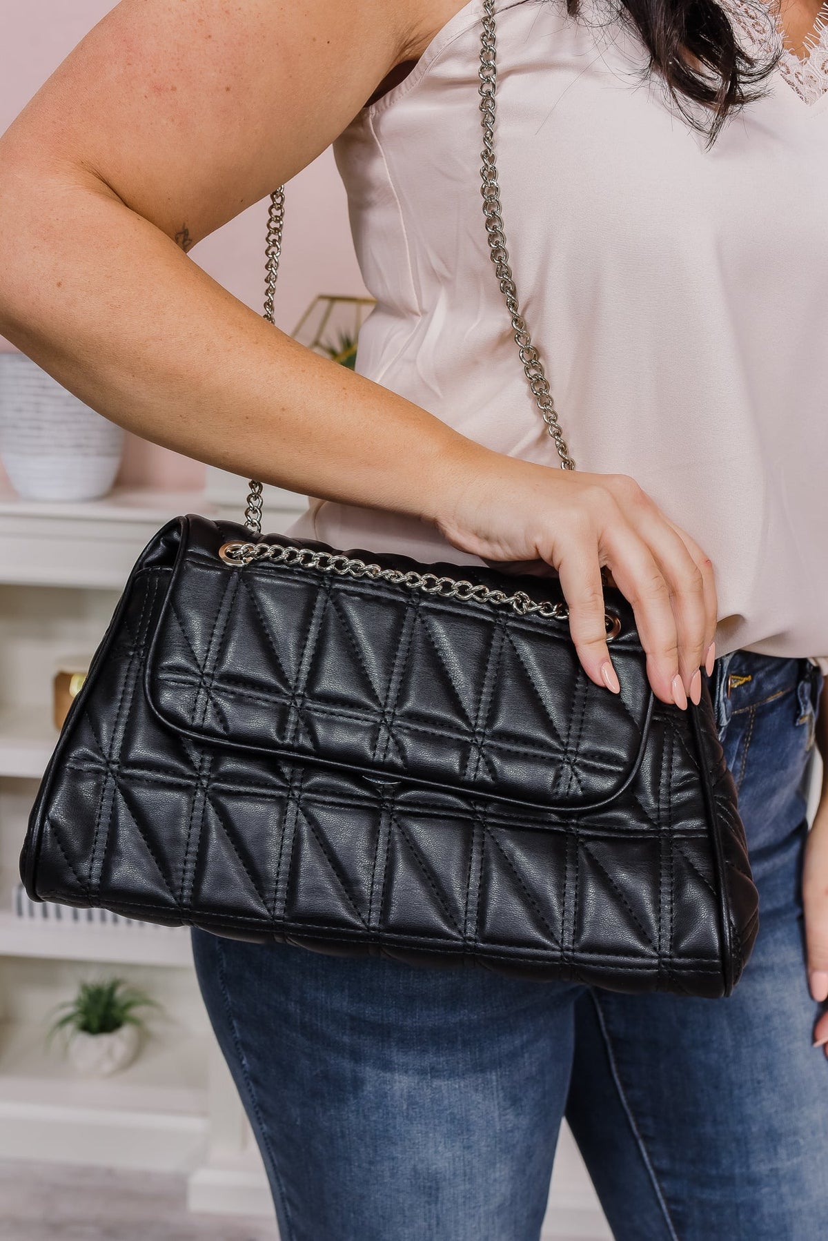 Show Me Your Shine Black/Silver Quilted Bag - BAG1682BK